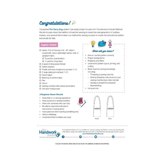 The Remy Bag Sewing Kit for Beginners Ages 8+ By Simplicity #8674 - Picture 2 of 3